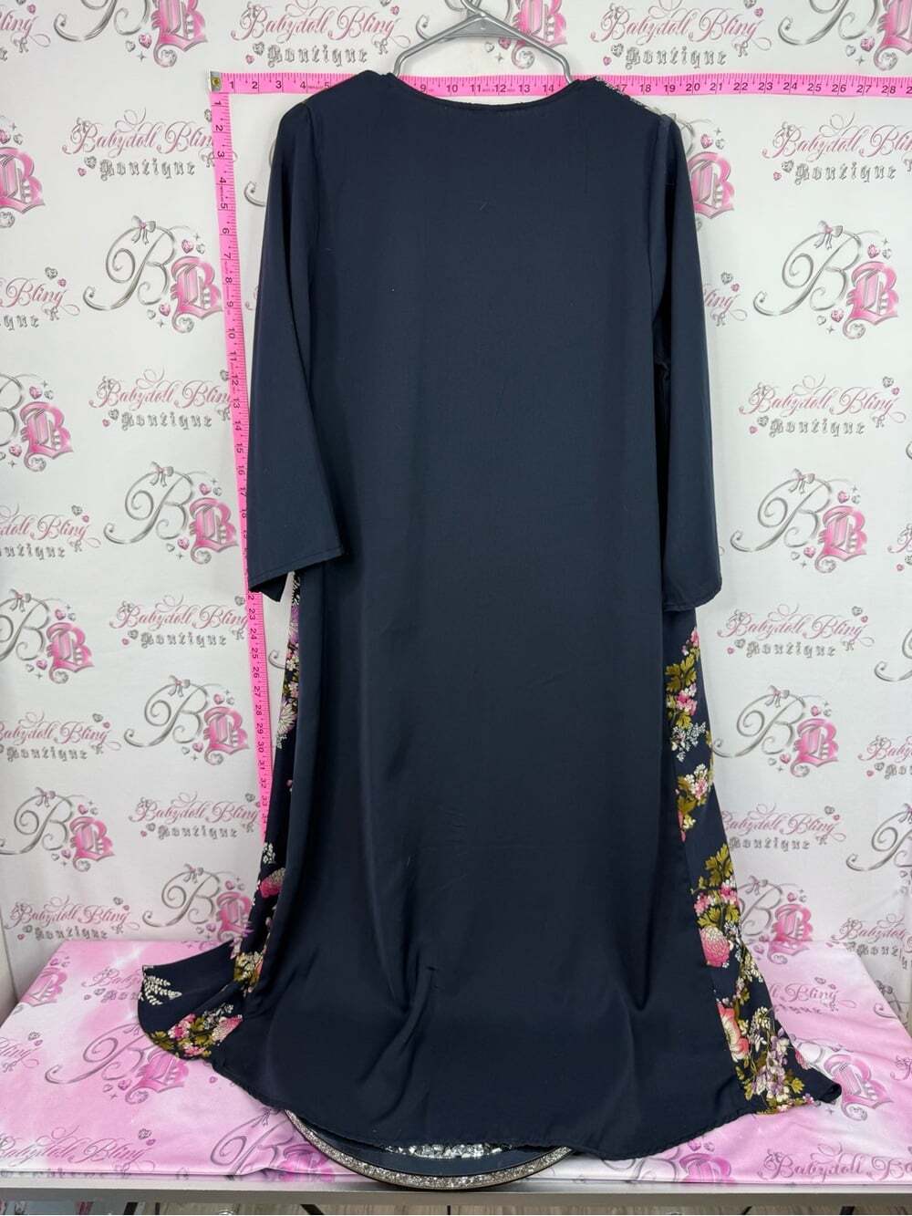 Japna Navy Floral Kimono Cardigan with Pink and Green Blooms - Picture 2 of 10